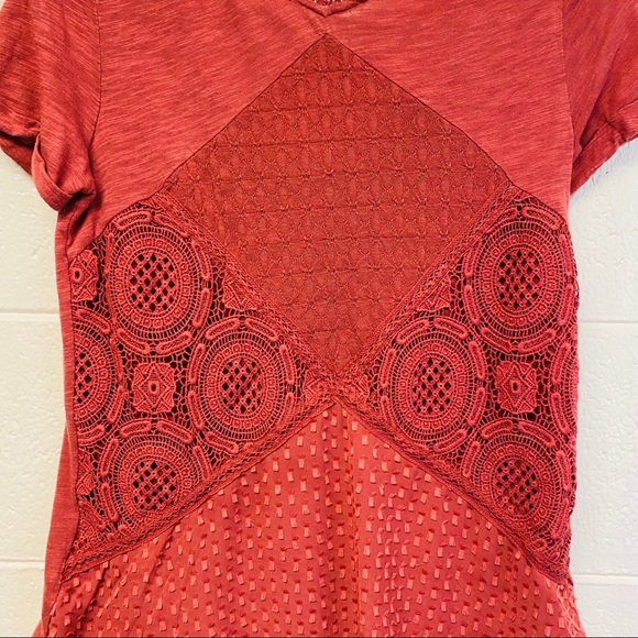 Anthro Meadow Rue Lace Patch Work T Shirt Blouse - Picture 3 of 13
